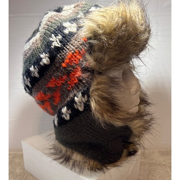 American Eagle Winter Hat Trapper Toque Faux Fur Knit Multicolor One Size Winter - Picture 7 of 11